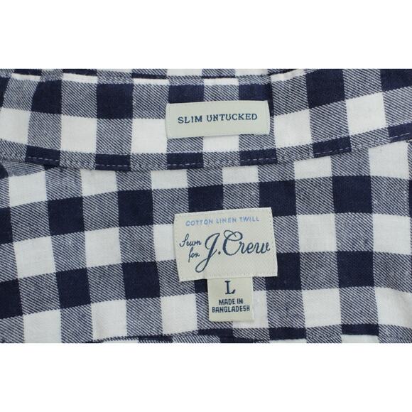 J Crew Shirt Mens Size Large Cotton Linen Gingham Slim Untucked Button-Down - Picture 4 of 7